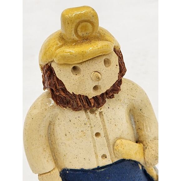 Folk Art Figurine Bearded Pottery Farmhouse Country Home Signed 1986 Glaze 3" - Picture 7 of 13